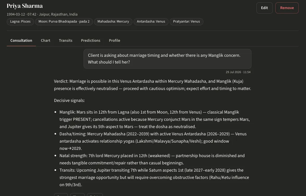 A consultation brief in Om.AI Pro